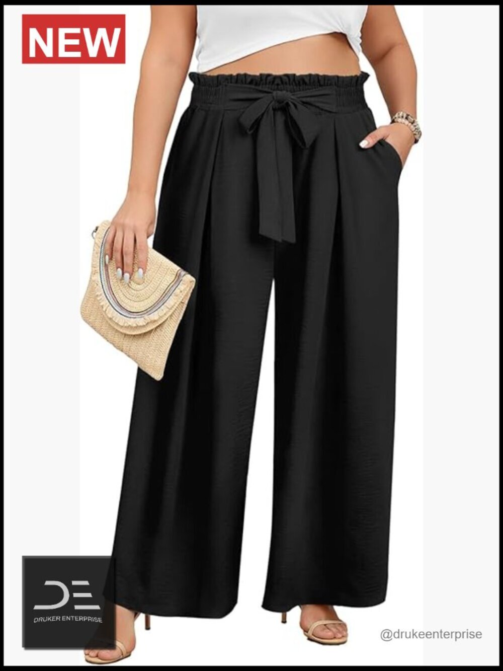 Plus Size Wide Leg Palazzo Pants Elastic High Waisted Dressy Trousers with